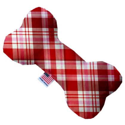 Valentines Day Plaid 10 inch Canvas Bone Dog Toy