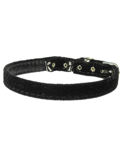 Velvet 3/8" Plain Cat Collar w/ Band Black 10