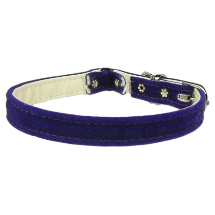 Velvet 3/8" Plain Cat Collar w/ Band Purple 10