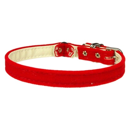 Velvet 3/8" Plain Cat Collar w/ Band Red 10