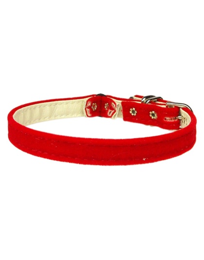 Velvet 3/8" Plain Cat Collar w/ Band Red 10