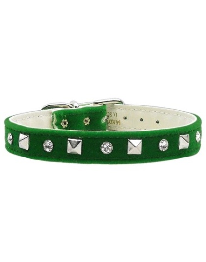 Velvet Crystal and Pyramid Collars Green 10