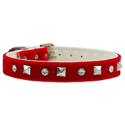 Velvet Crystal and Pyramid Collars Red 10