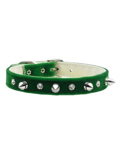 Velvet Crystal and Spike Collars Green 10