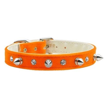 Velvet Crystal and Spike Collars Orange 10