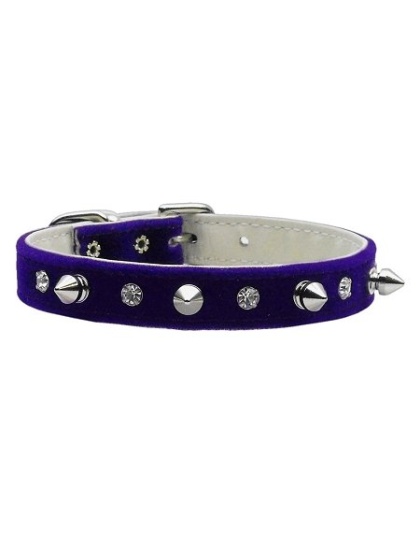 Velvet Crystal and Spike Collars Purple 10