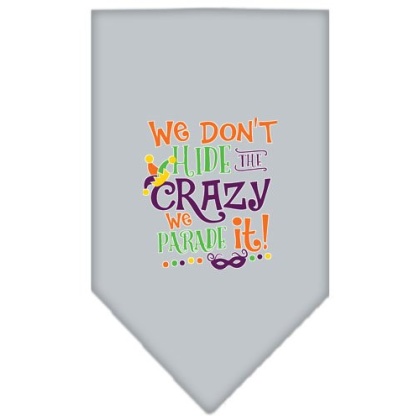 We Don't Hide the Crazy Screen Print Mardi Gras Bandana Grey Large