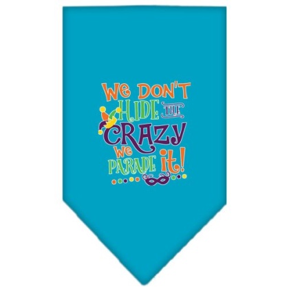 We Don't Hide the Crazy Screen Print Mardi Gras Bandana Turquoise Large
