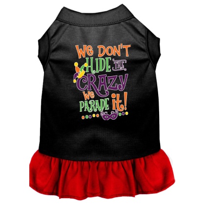 We Don't Hide the Crazy Screen Print Mardi Gras Dog Dress Black with Red Lg