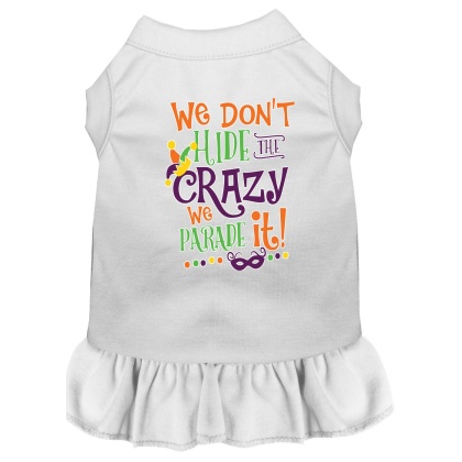 We Don't Hide the Crazy Screen Print Mardi Gras Dog Dress White 4X