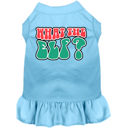 What the Elf Screen Print Dog Dress Baby Blue Size XS