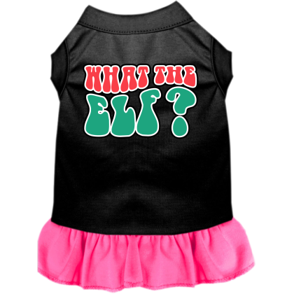 What the Elf Screen Print Dog Dress Black with Bright Pink Size XS