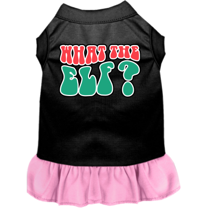 What the Elf Screen Print Dog Dress Black with Light Pink Size XS