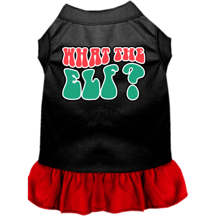 What the Elf Screen Print Dog Dress Black with Red Size XS