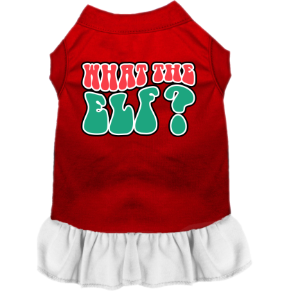 What the Elf Screen Print Dog Dress Red with White Size XS