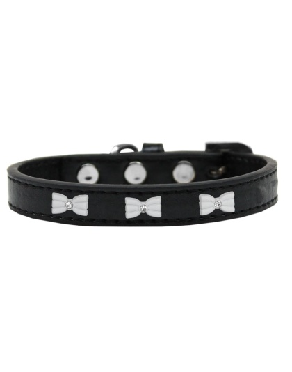 White Bow Widget Dog Collar Black Size 10