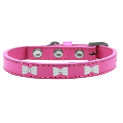 White Bow Widget Dog Collar Bright Pink Size 10