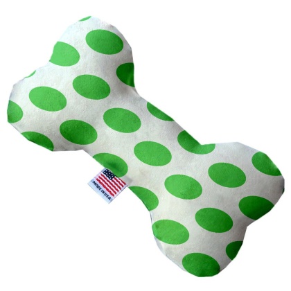 White and Green Dotted 10 inch Canvas Bone Dog Toy