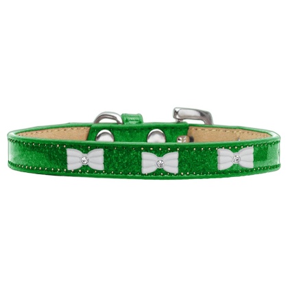 White Bow Widget Dog Collar Emerald Green Ice Cream Size 10