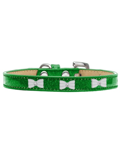 White Bow Widget Dog Collar Emerald Green Ice Cream Size 10
