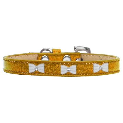 White Bow Widget Dog Collar Gold Ice Cream Size 10