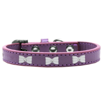 White Bow Widget Dog Collar Lavender Size 10