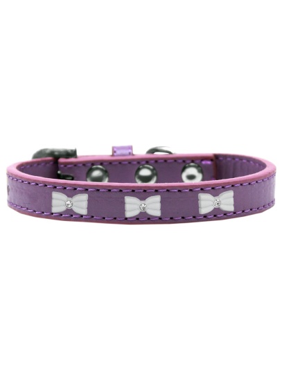 White Bow Widget Dog Collar Lavender Size 10