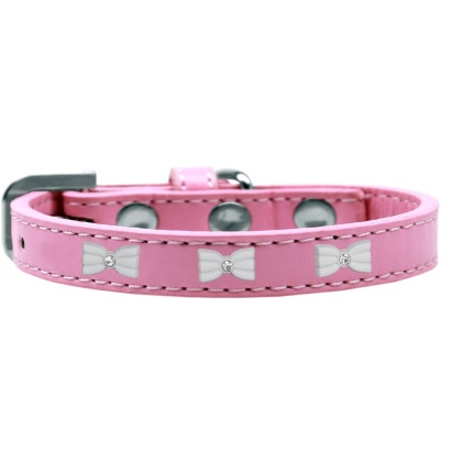 White Bow Widget Dog Collar Light Pink Size 10
