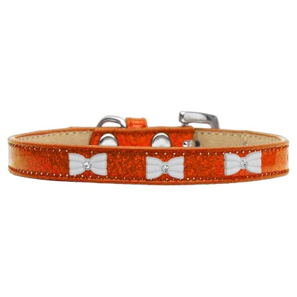 White Bow Widget Dog Collar Orange Ice Cream Size 10
