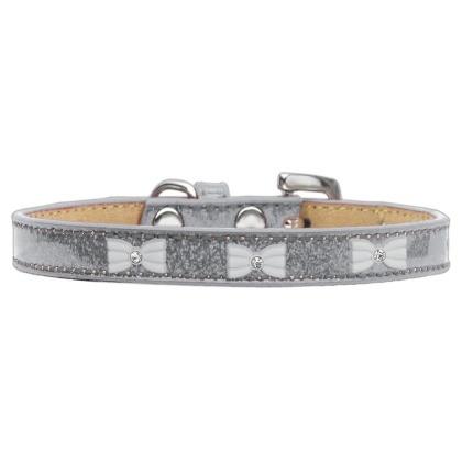 White Bow Widget Dog Collar Silver Ice Cream Size 10