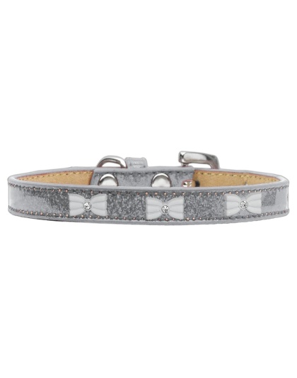 White Bow Widget Dog Collar Silver Ice Cream Size 10