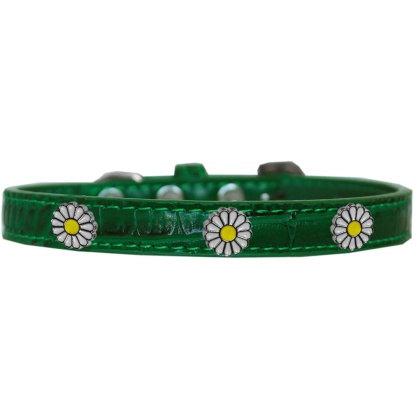 White Daisy Widget Croc Dog Collar Emerald Green Size 10