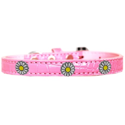 White Daisy Widget Croc Dog Collar Light Pink Size 10