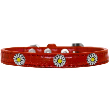 White Daisy Widget Croc Dog Collar Red Size 10