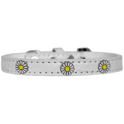 White Daisy Widget Croc Dog Collar White Size 10