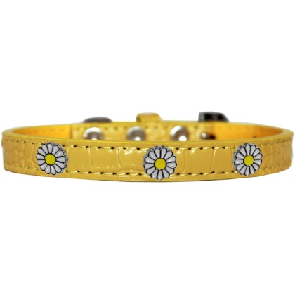 White Daisy Widget Croc Dog Collar Yellow Size 10