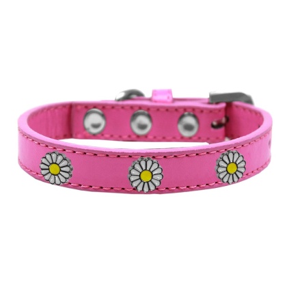 White Daisy Widget Dog Collar Bright Pink Size 10