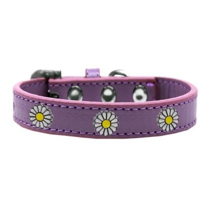 White Daisy Widget Dog Collar Lavender Size 10