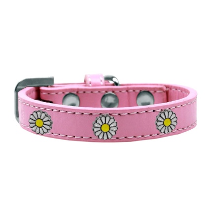 White Daisy Widget Dog Collar Light Pink Size 10
