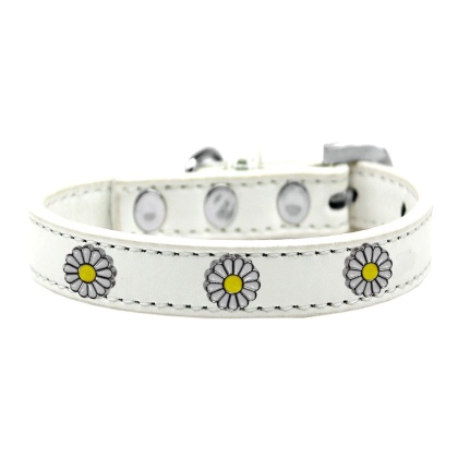 White Daisy Widget Dog Collar White Size 10