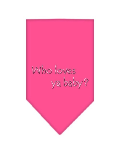 Who Loves Ya Baby Rhinestone Bandana Bright Pink Large