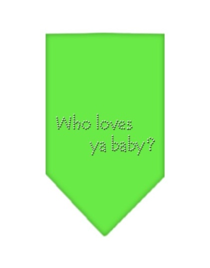 Who Loves Ya Baby Rhinestone Bandana Lime Green Large