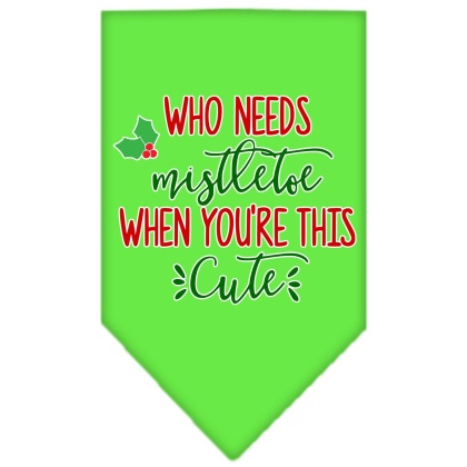 Who Needs Mistletoe Screen Print Bandana Lime Green Large