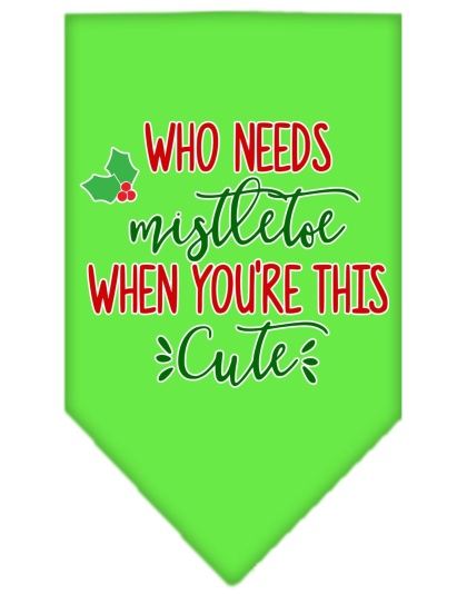 Who Needs Mistletoe Screen Print Bandana Lime Green Large