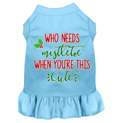 Who Needs Mistletoe Screen Print Dog Dress Baby Blue 4X