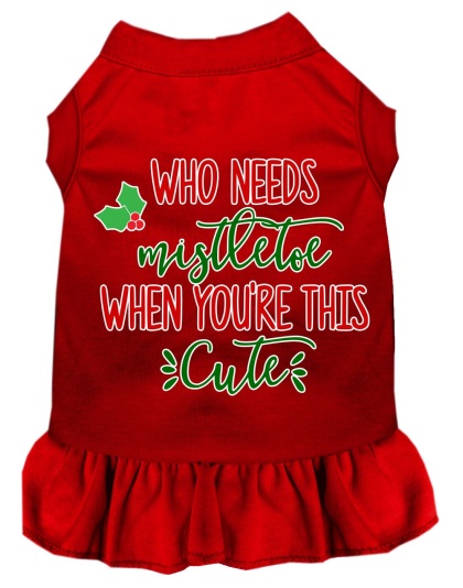 Who Needs Mistletoe Screen Print Dog Dress Red 4X