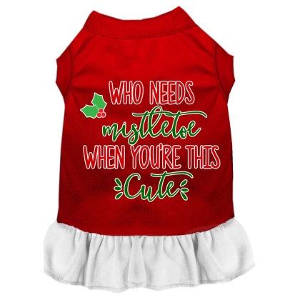 Who Needs Mistletoe Screen Print Dog Dress Red with White Lg
