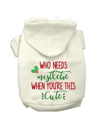 Who Needs Mistletoe Screen Print Dog Hoodie Cream L