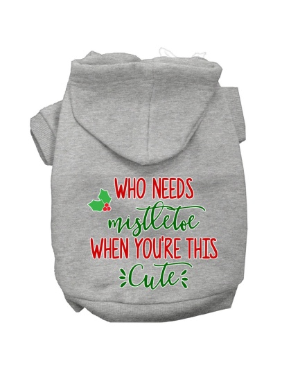 Who Needs Mistletoe Screen Print Dog Hoodie Grey L