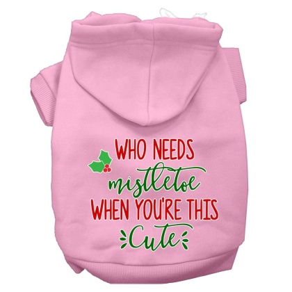 Who Needs Mistletoe Screen Print Dog Hoodie Light Pink L